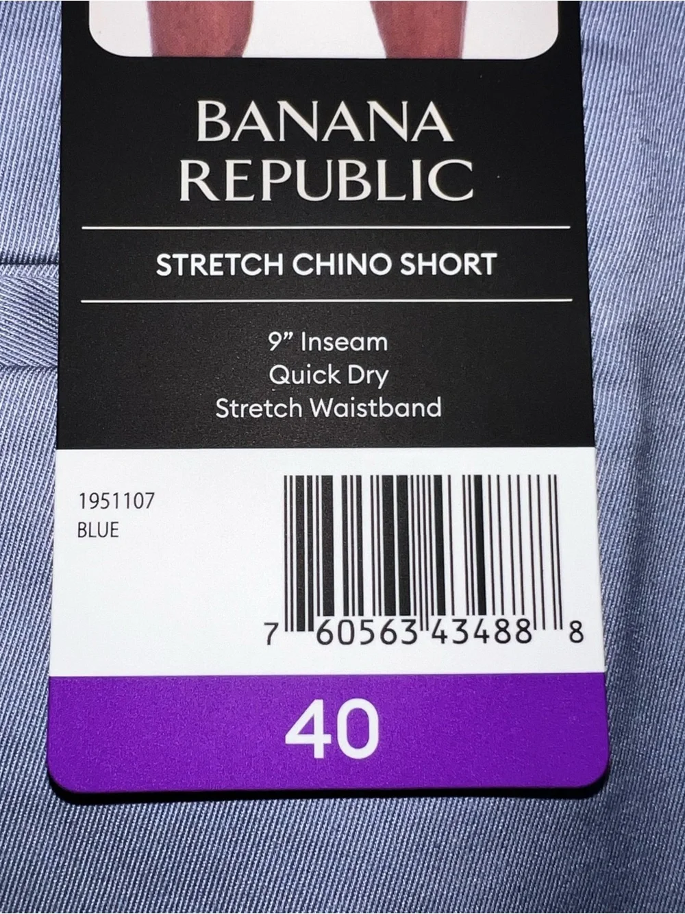 Banana Republic Stretch Chino Shorts Men’s Size 40 & 38 Blue Quick Dry 9” Inseam